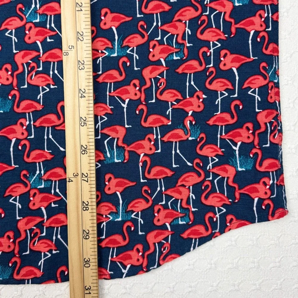 NWT Banana Republic Linen Blend Flamingo Shirt Slim Fit Mens‎ XL Navy Pink Red
